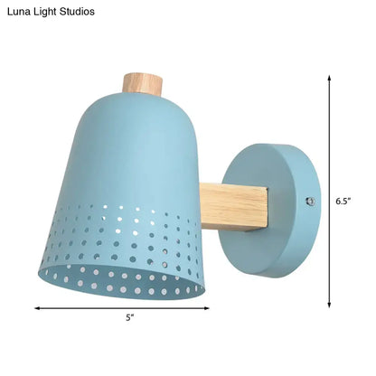 Modern blue metallic bell wall sconce – restaurant perforated light