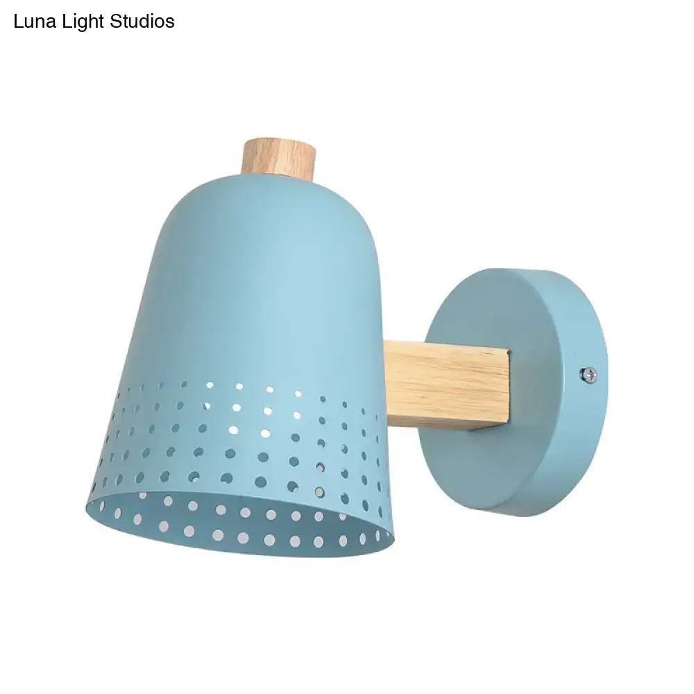 Modern blue metallic bell wall sconce – restaurant perforated light