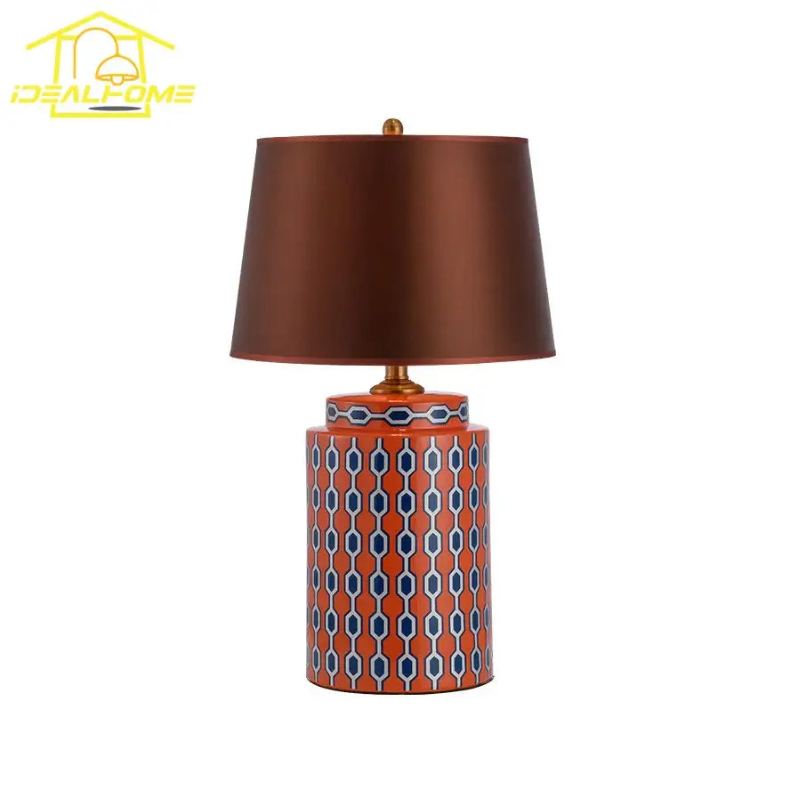 Modern blue & orange ceramic table lamp bedroom desk light