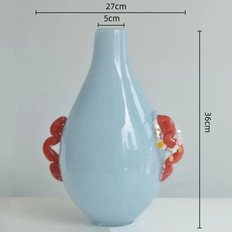 Modern blue & orange glass geometric flower vase living room decor