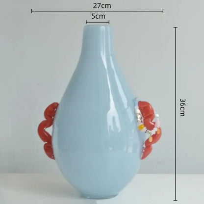 Modern blue & orange glass geometric flower vase living room decor