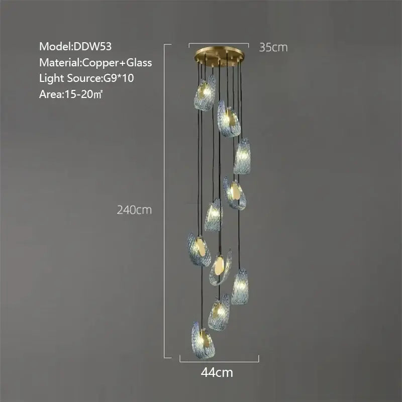 Modern blue peacock leaf glass chandelier dining room floral light