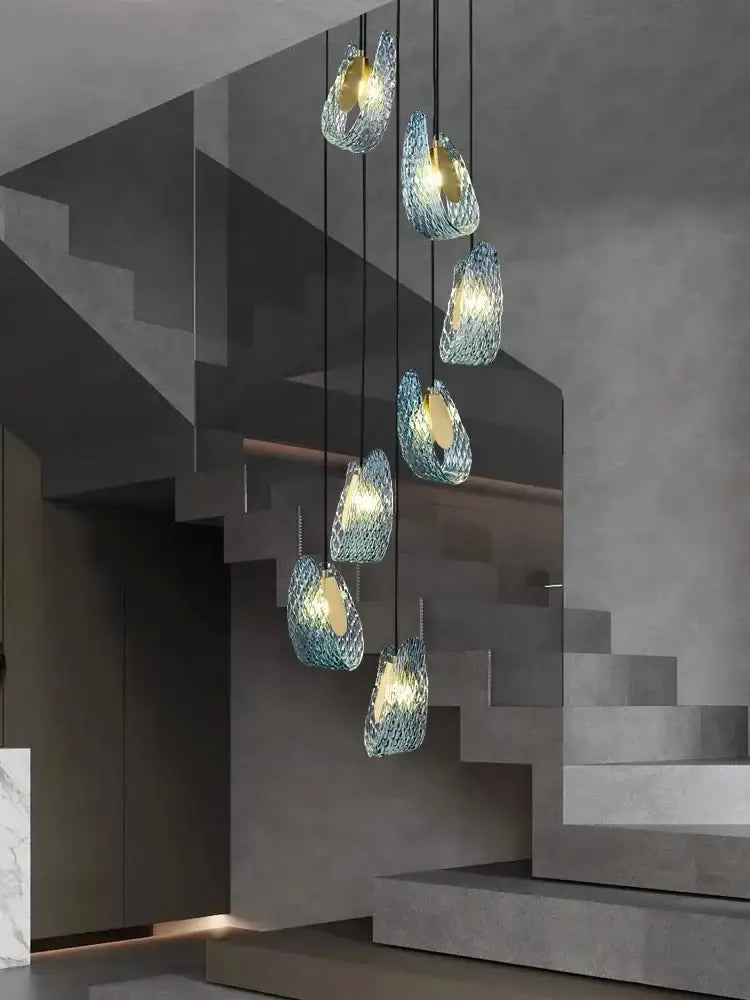 Modern blue peacock leaf glass chandelier dining room floral light