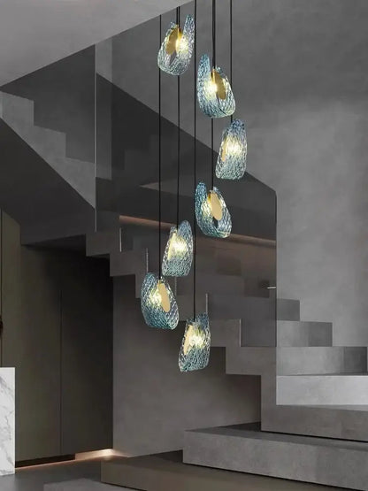 Modern blue peacock leaf glass chandelier dining room floral light
