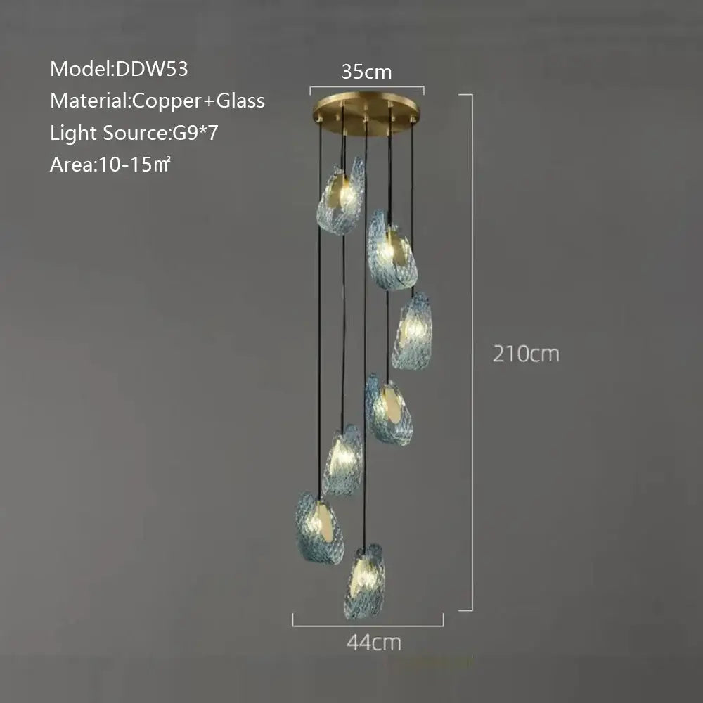 Modern blue peacock leaf glass chandelier dining room floral light