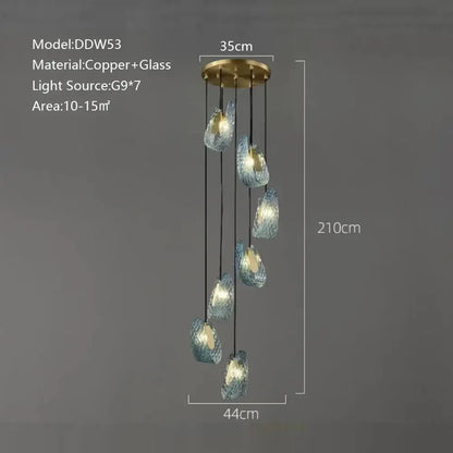 Modern blue peacock leaf glass chandelier dining room floral light