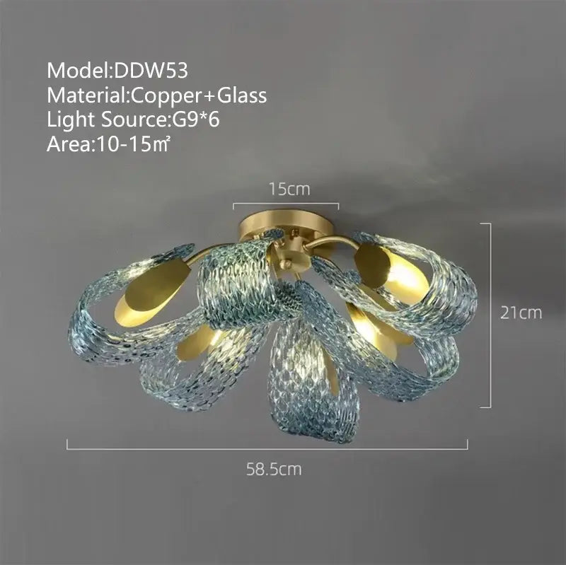 Modern blue peacock leaf glass chandelier dining room floral light