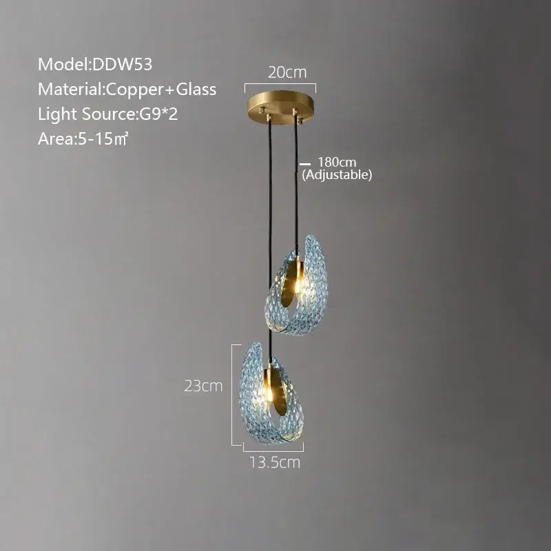 Modern blue peacock leaf glass chandelier dining room floral light