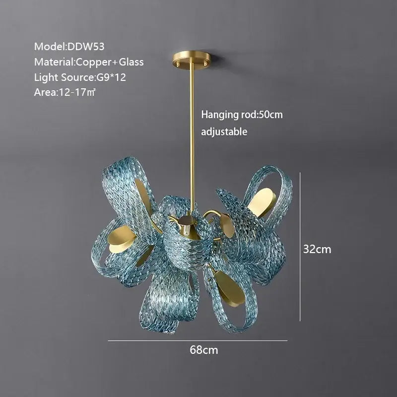 Modern blue peacock leaf glass chandelier dining room floral light