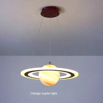Modern blue planet pendant light with rings for bedroom decor