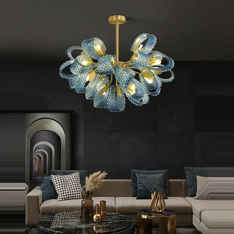 Modern blue queen crystal glass chandelier living room light