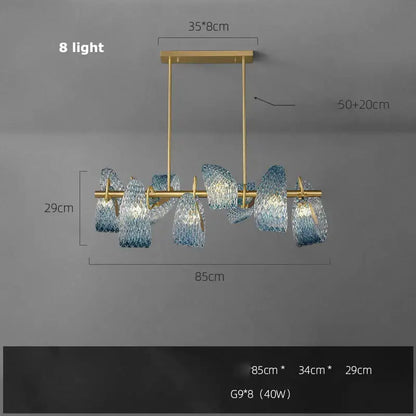 Modern blue queen crystal glass petal chandelier for bedroom