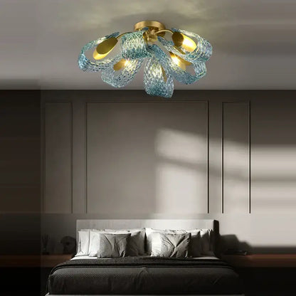 Modern blue queen crystal glass petal chandelier for bedroom