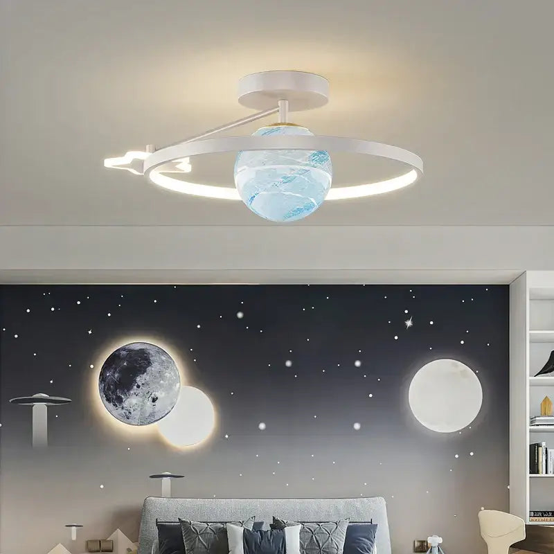 Modern blue star led pendant light bedroom white circular fixture