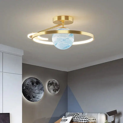 Modern blue star led pendant light bedroom white circular fixture