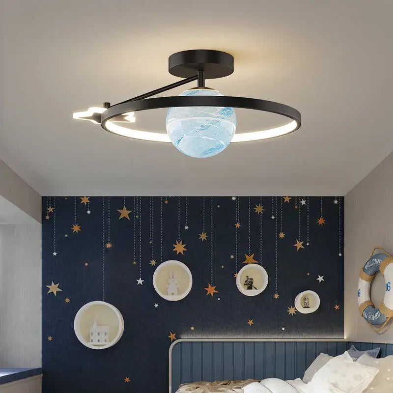 Modern blue star led pendant light bedroom white circular fixture