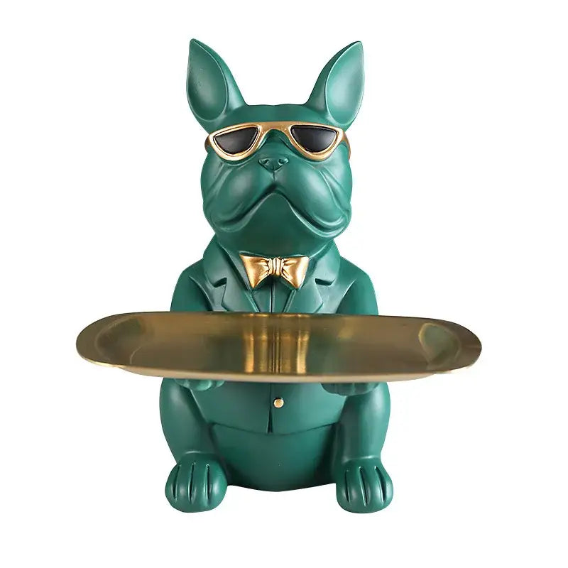 Modern blue & teal bulldog storage tray coin bank living room decor