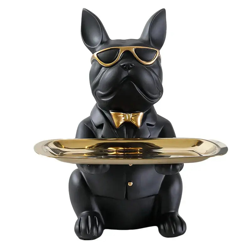 Modern blue & teal bulldog storage tray coin bank living room decor