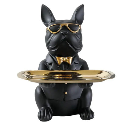 Modern blue & teal bulldog storage tray coin bank living room decor