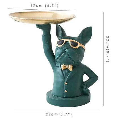 Modern blue & teal bulldog storage tray coin bank living room decor