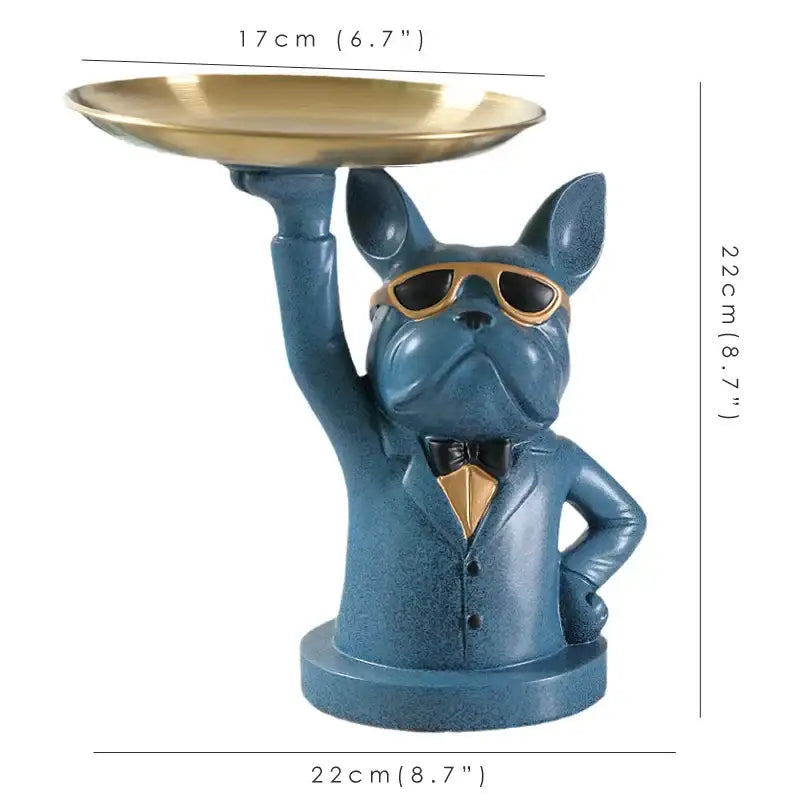 Modern blue & teal bulldog storage tray coin bank living room decor