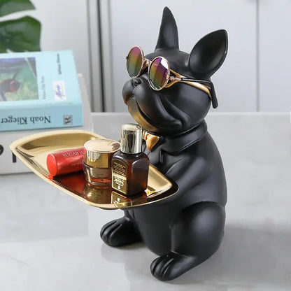 Modern blue & teal bulldog storage tray coin bank living room decor