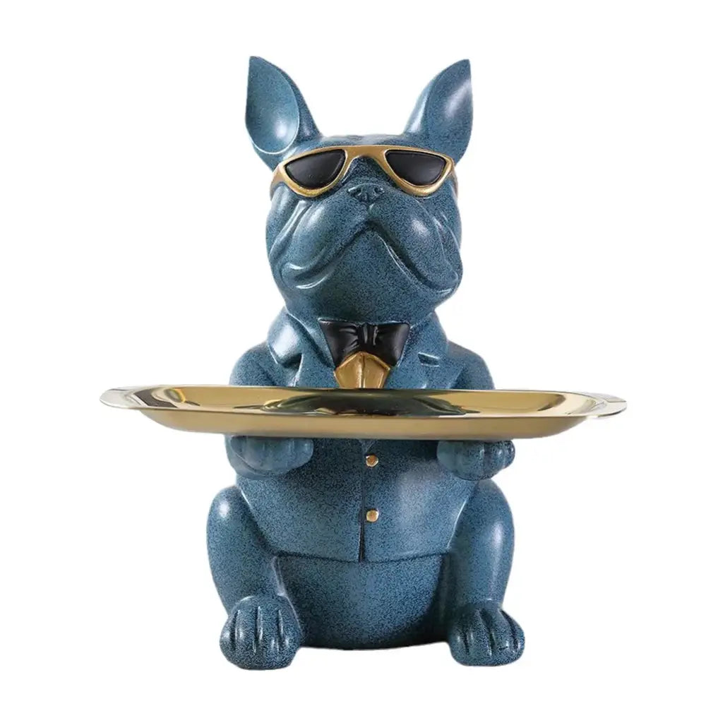 Modern blue & teal bulldog storage tray coin bank living room decor
