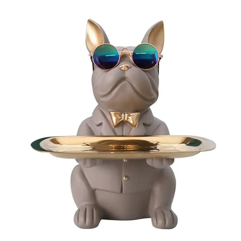 Modern blue & teal bulldog storage tray coin bank living room decor