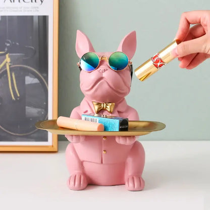 Modern blue & teal bulldog storage tray coin bank living room decor