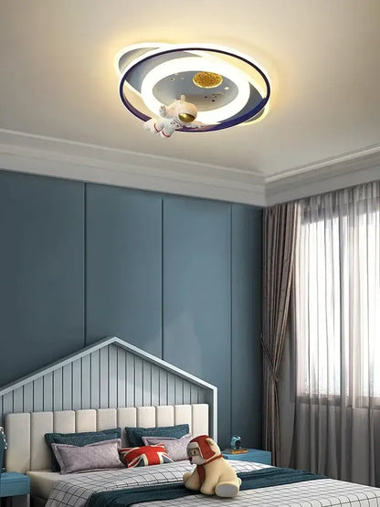 Modern blue & white airplane ceiling light bedroom decor