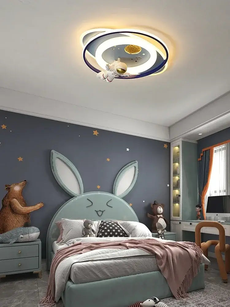 Modern blue & white airplane ceiling light bedroom decor