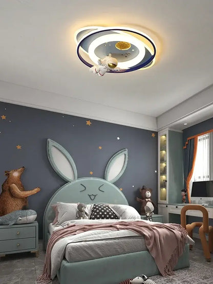 Modern blue & white airplane ceiling light bedroom decor