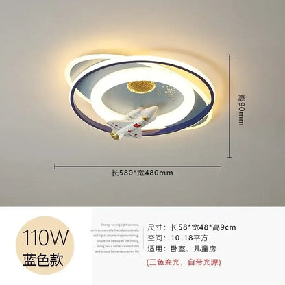 Modern blue & white airplane ceiling light bedroom decor