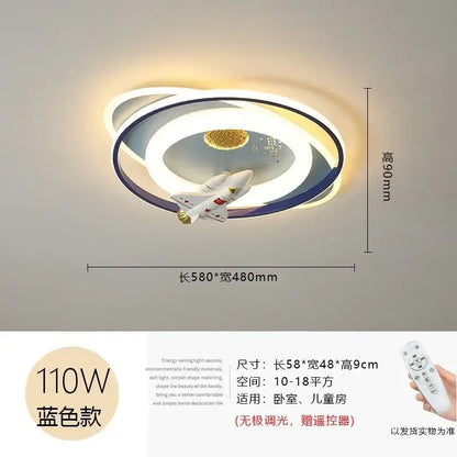 Modern blue & white airplane ceiling light bedroom decor