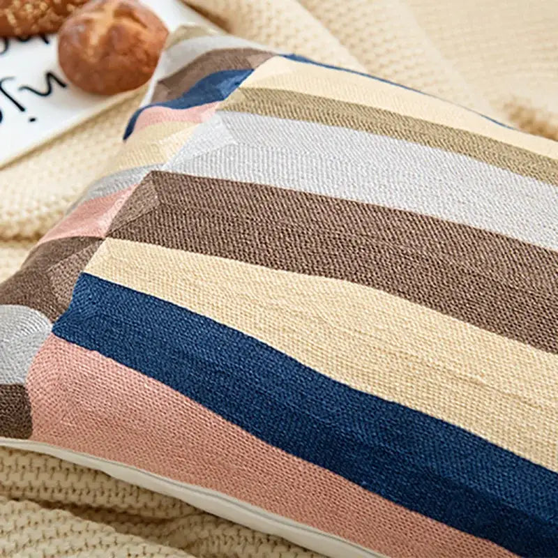 Modern blue & white embroidered geometric cotton cushion cover bedroom