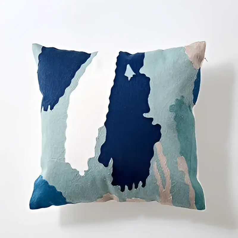 Modern blue & white embroidered geometric cotton cushion cover bedroom