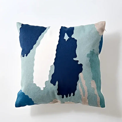 Modern blue & white embroidered geometric cotton cushion cover bedroom
