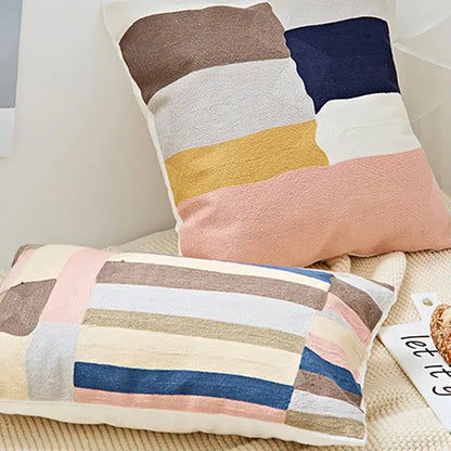 Modern blue & white embroidered geometric cotton cushion cover bedroom