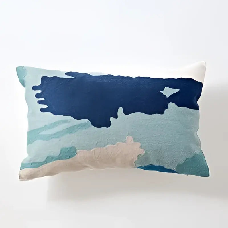 Modern blue & white embroidered geometric cotton cushion cover bedroom
