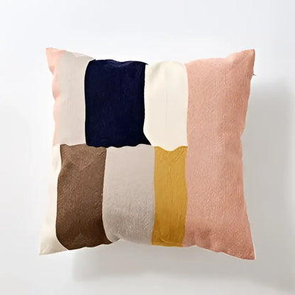 Modern blue & white embroidered geometric cotton cushion cover bedroom