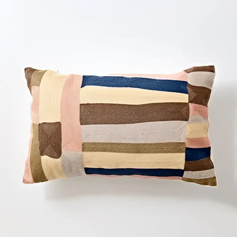 Modern blue & white embroidered geometric cotton cushion cover bedroom