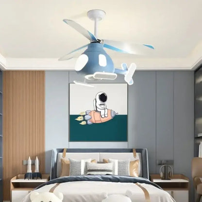 Modern blue & white helicopter ceiling fan with led light bedroom