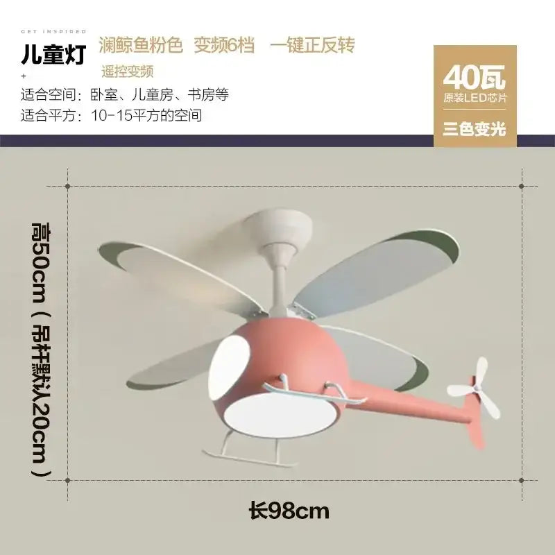 Modern blue & white helicopter ceiling fan with led light bedroom