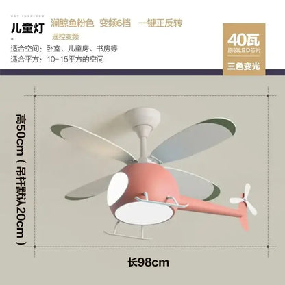Modern blue & white helicopter ceiling fan with led light bedroom