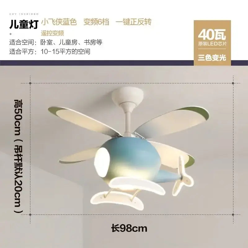 Modern blue & white helicopter ceiling fan with led light bedroom