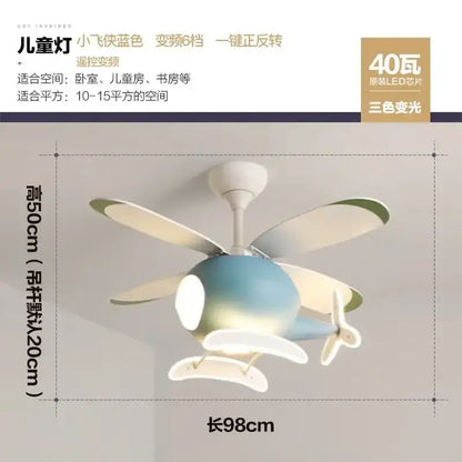 Modern blue & white helicopter ceiling fan with led light bedroom