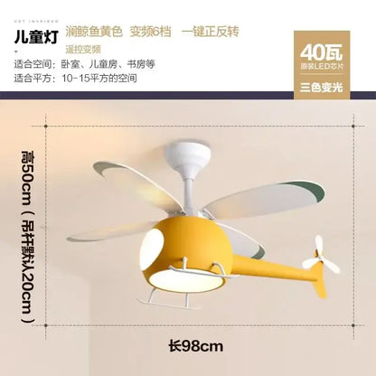 Modern blue & white helicopter ceiling fan with led light bedroom