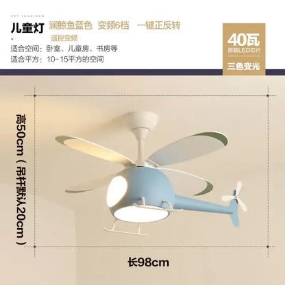 Modern blue & white helicopter ceiling fan with led light bedroom