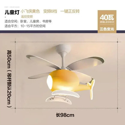 Modern blue & white helicopter ceiling fan with led light bedroom
