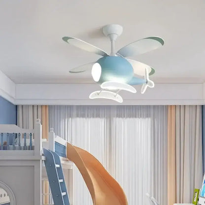Modern blue & white helicopter ceiling fan with led light bedroom